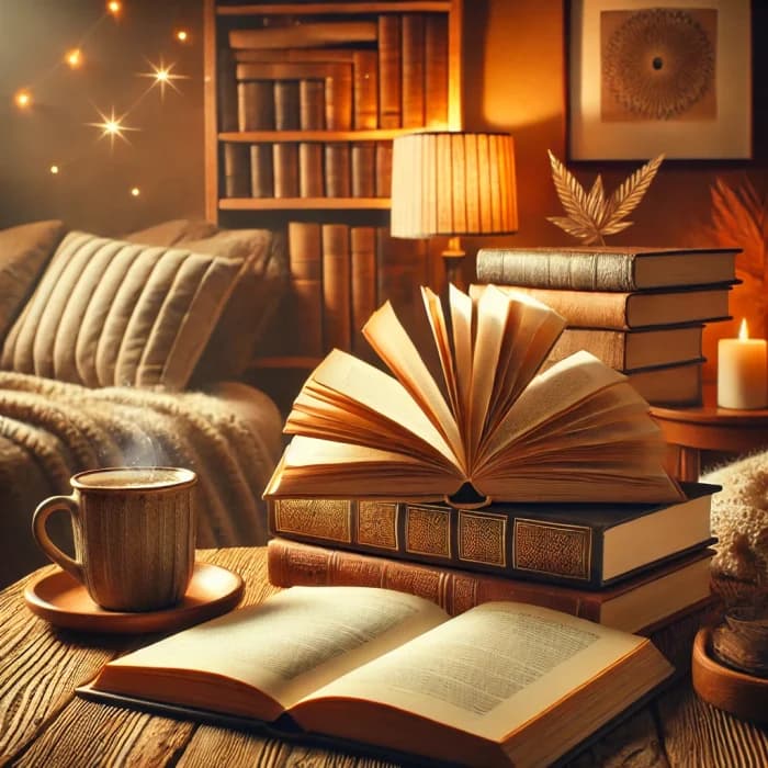 Ambiance chaleureuse de bibliothèque